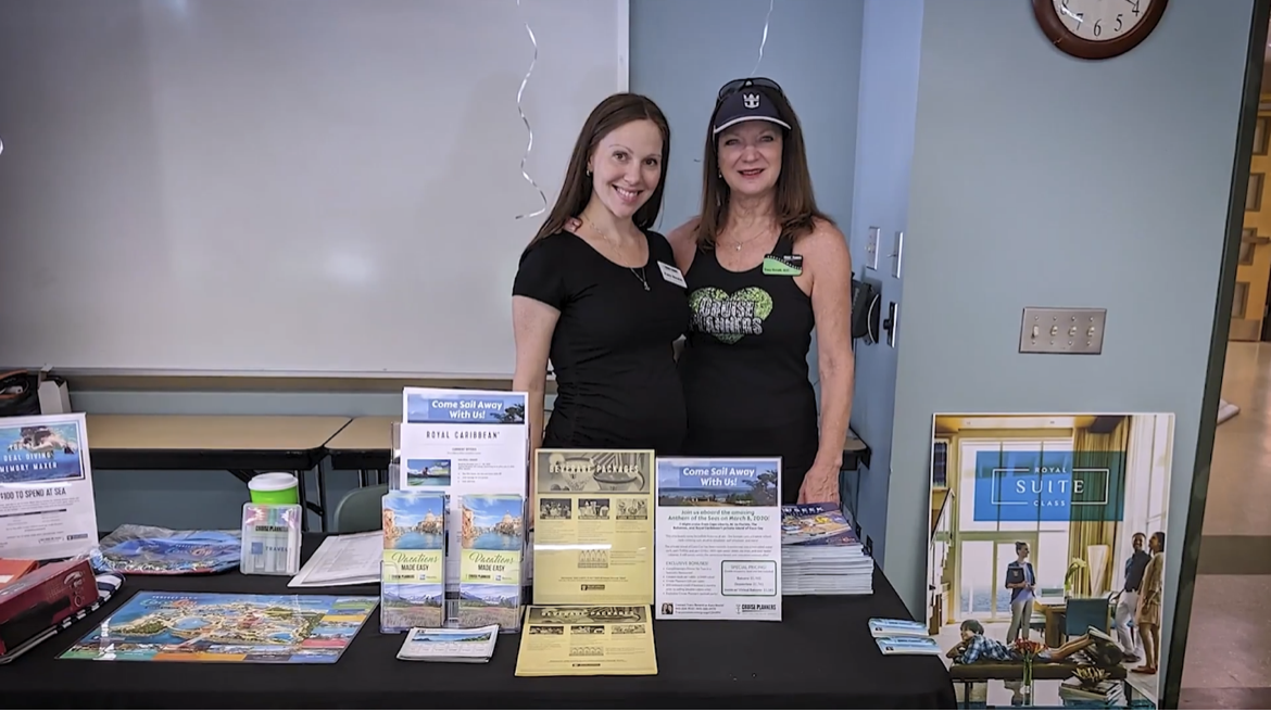 Kara and her mom promoting their Cruise Planners home travel business