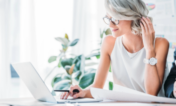 Woman on her laptop working from home with Amazon