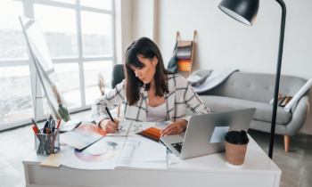 Woman running her print on demand business from home