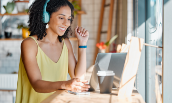 Young woman working her Apple work from home job